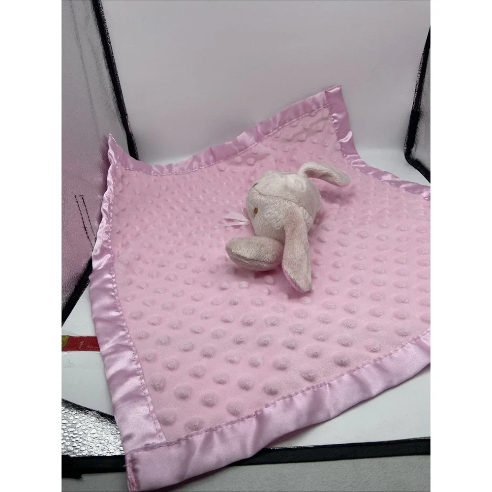 Pro Goleem Pink Bunny Security Blanket Minky Dot Satin Trim Lovey 16x16